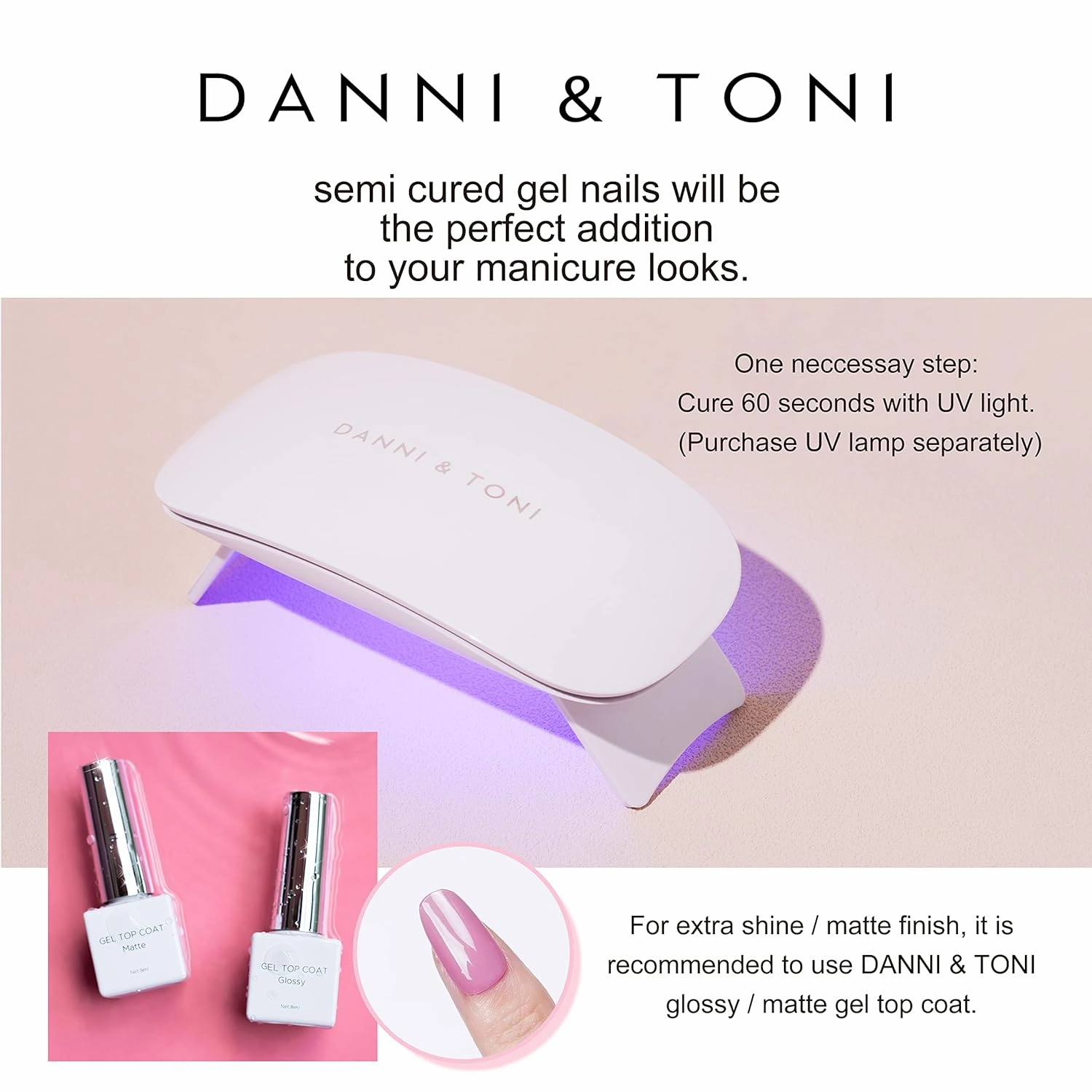 DANNI & TONI Semi Cured Gel Nail Strips Matte Black (Black Velvet) Solid Color Glaze Gel Nail Wraps 28 Stickers
