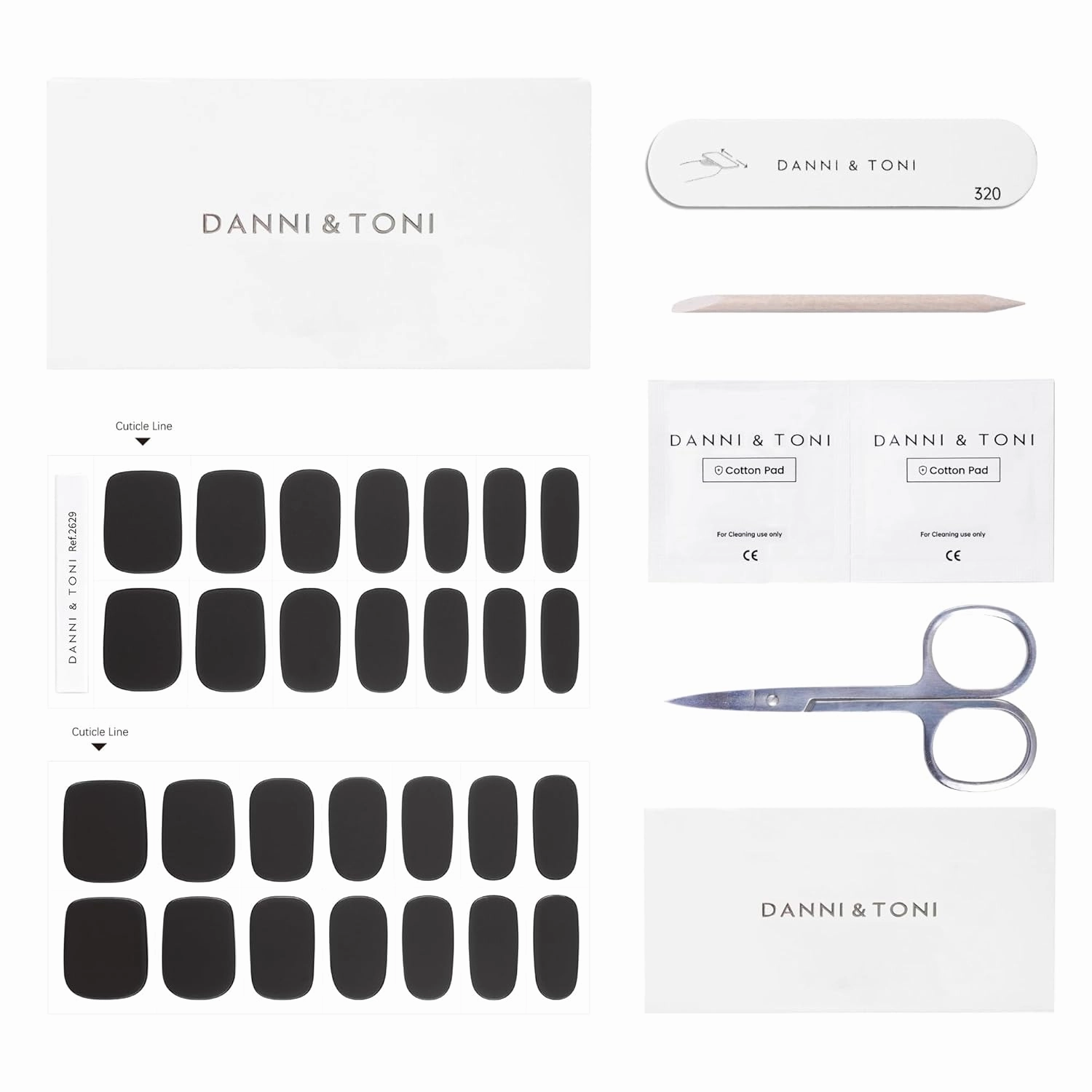 DANNI & TONI Semi Cured Gel Nail Strips Matte Black (Black Velvet) Solid Color Glaze Gel Nail Wraps 28 Stickers