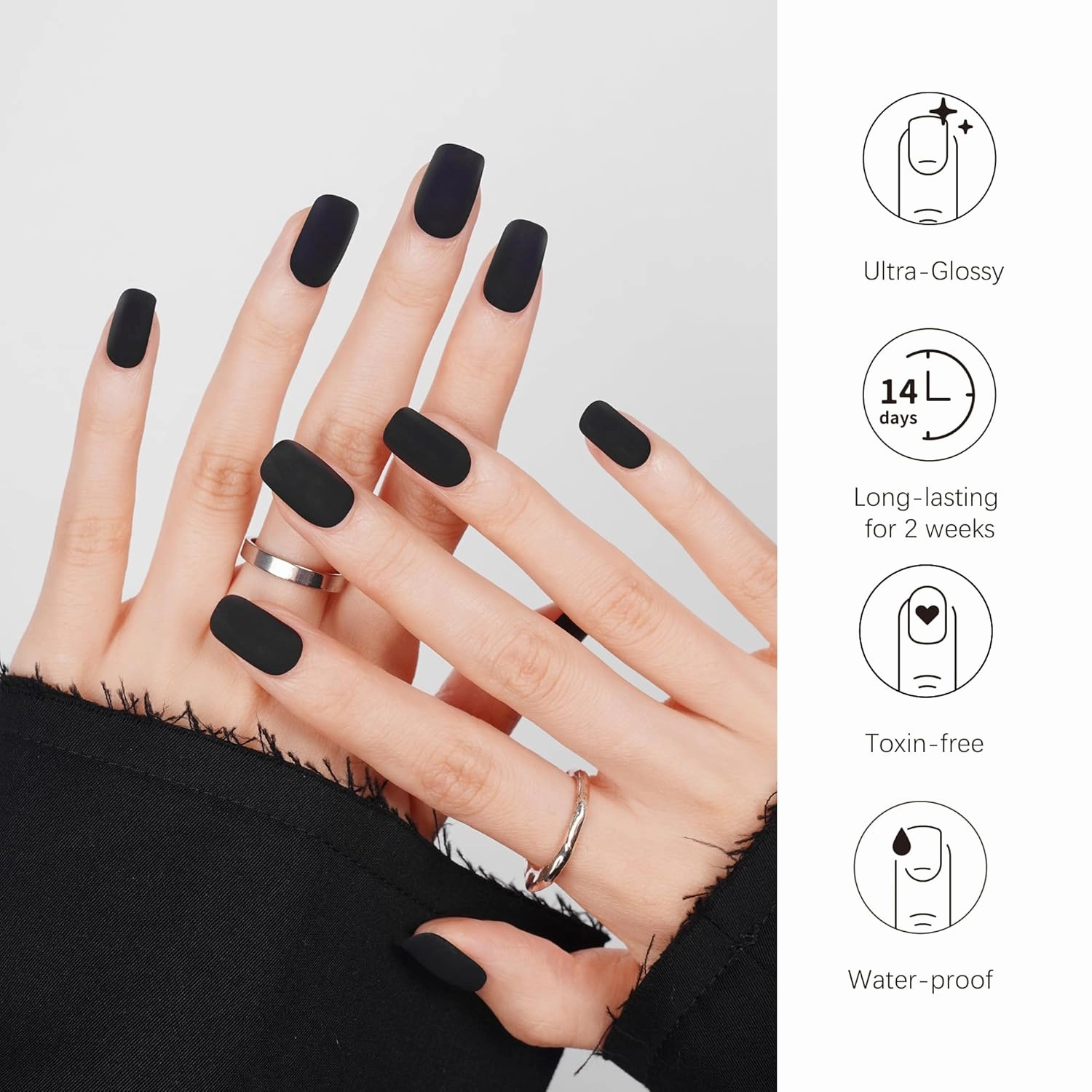 DANNI & TONI Semi Cured Gel Nail Strips Matte Black (Black Velvet) Solid Color Glaze Gel Nail Wraps 28 Stickers