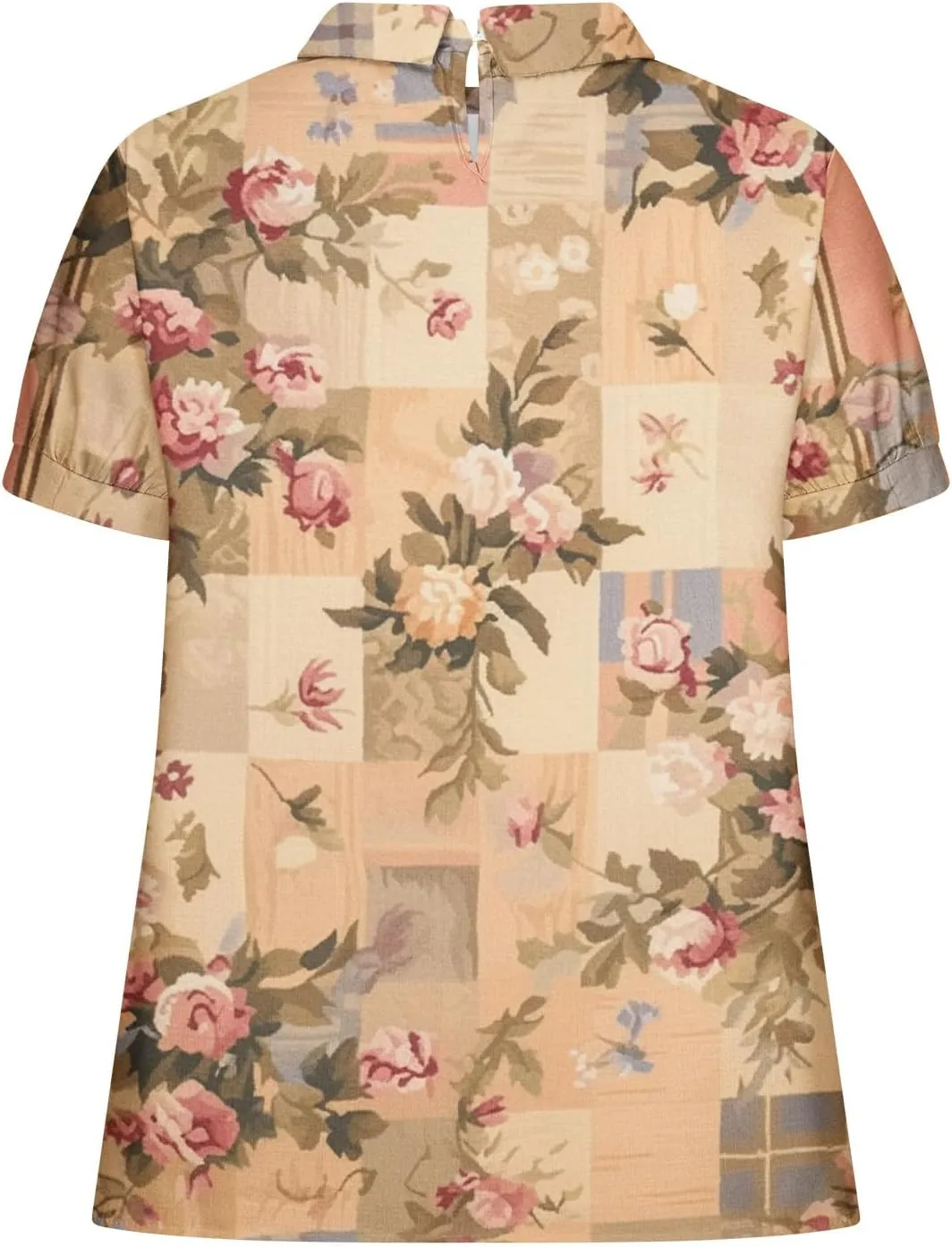 DASAYO Cute Tops for Women Peter Pan Collar Short Sleeve Linen Shirts Plus Size Floral Blouses Dressy Casual Summer Clothes