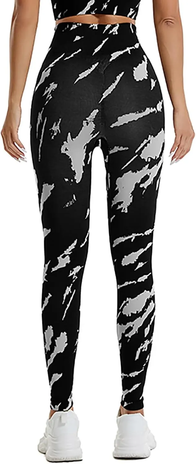 DASAYO Seamless Yoga Pants for Women High Waist Tummy Control Full Length Camo Print Active Gym Leggings