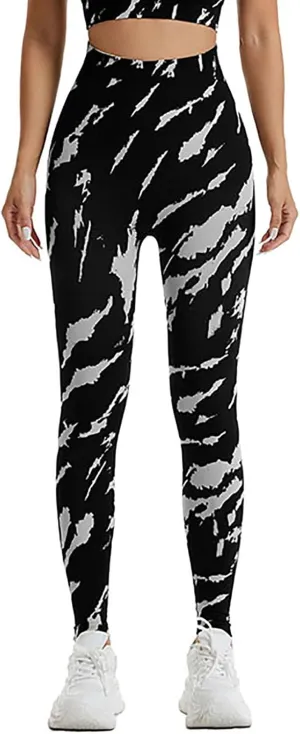 DASAYO Seamless Yoga Pants for Women High Waist Tummy Control Full Length Camo Print Active Gym Leggings