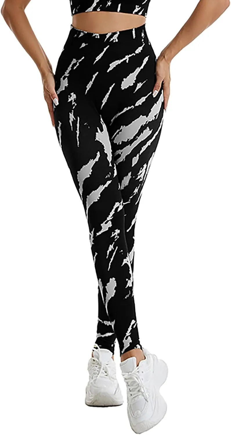 DASAYO Seamless Yoga Pants for Women High Waist Tummy Control Full Length Camo Print Active Gym Leggings