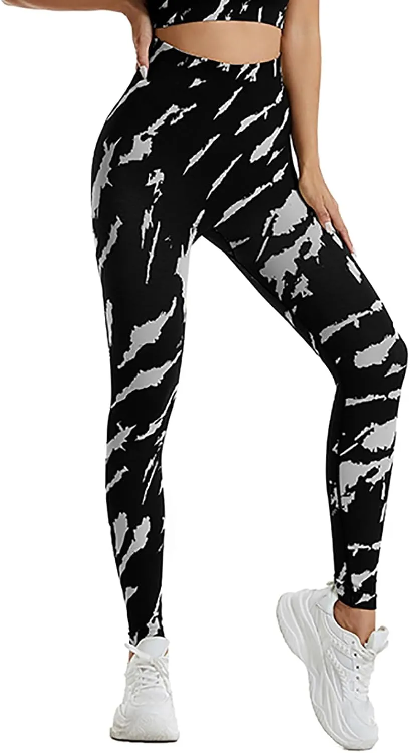 DASAYO Seamless Yoga Pants for Women High Waist Tummy Control Full Length Camo Print Active Gym Leggings