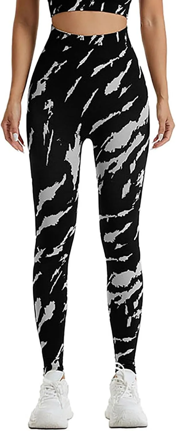 DASAYO Seamless Yoga Pants for Women High Waist Tummy Control Full Length Camo Print Active Gym Leggings