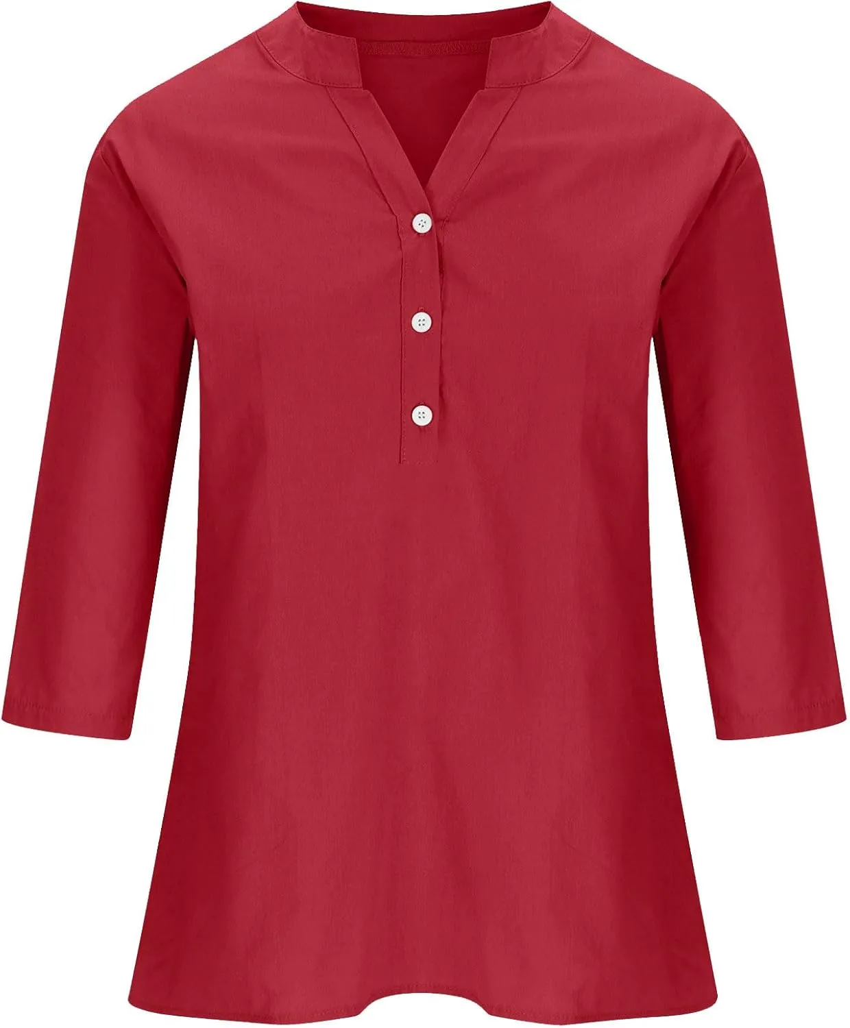 DASAYO Women's Casual 3/4 Length Sleeve Shirts Solid Color V Neck Button up Blouse Loose Fit Spring Summer Outfits