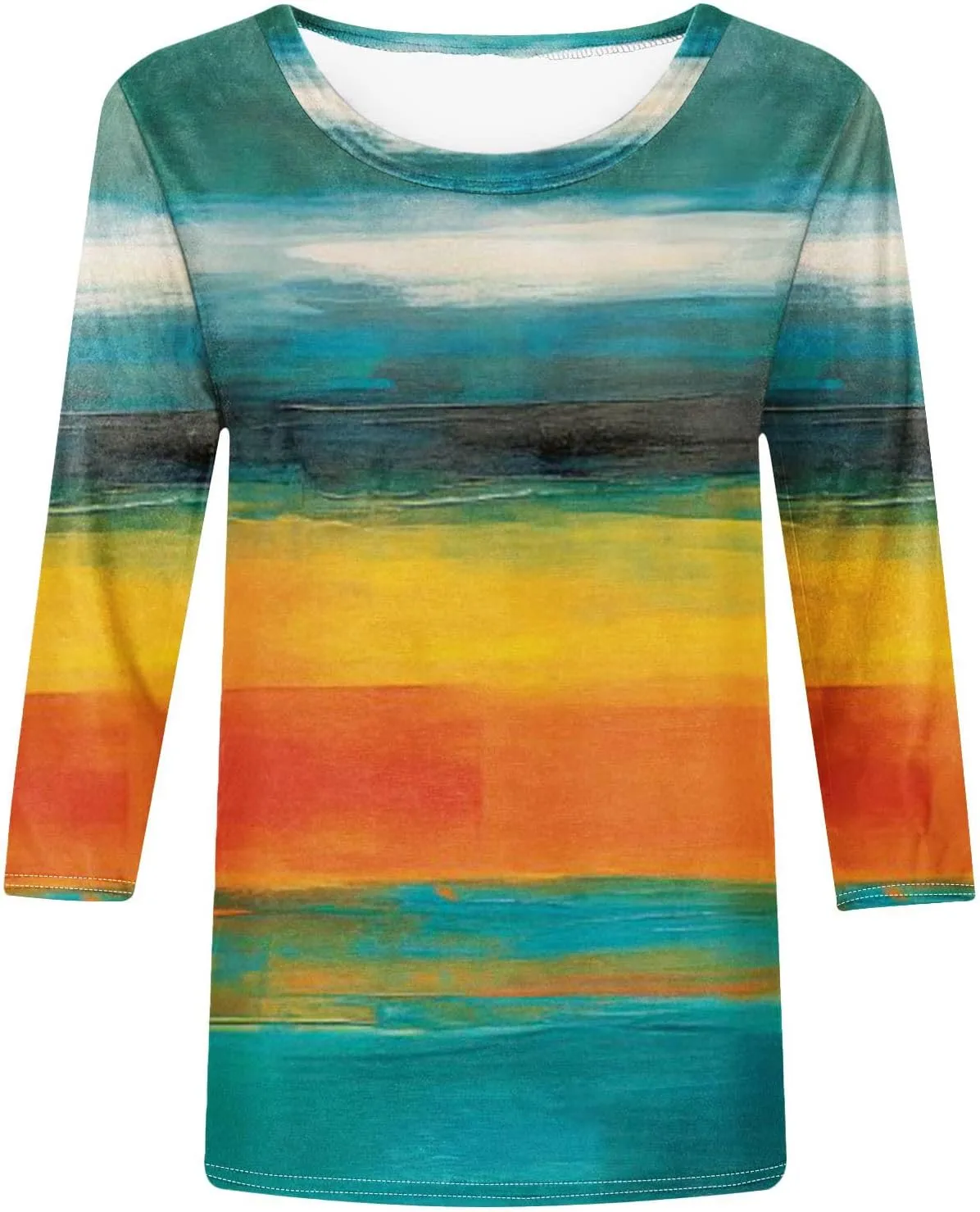 DASAYO Womens Fashion 2024 3/4 Sleeve Shirts Crewneck Casual Plus Size Tops for Women Trendy Tie Die Print Going Out Tops