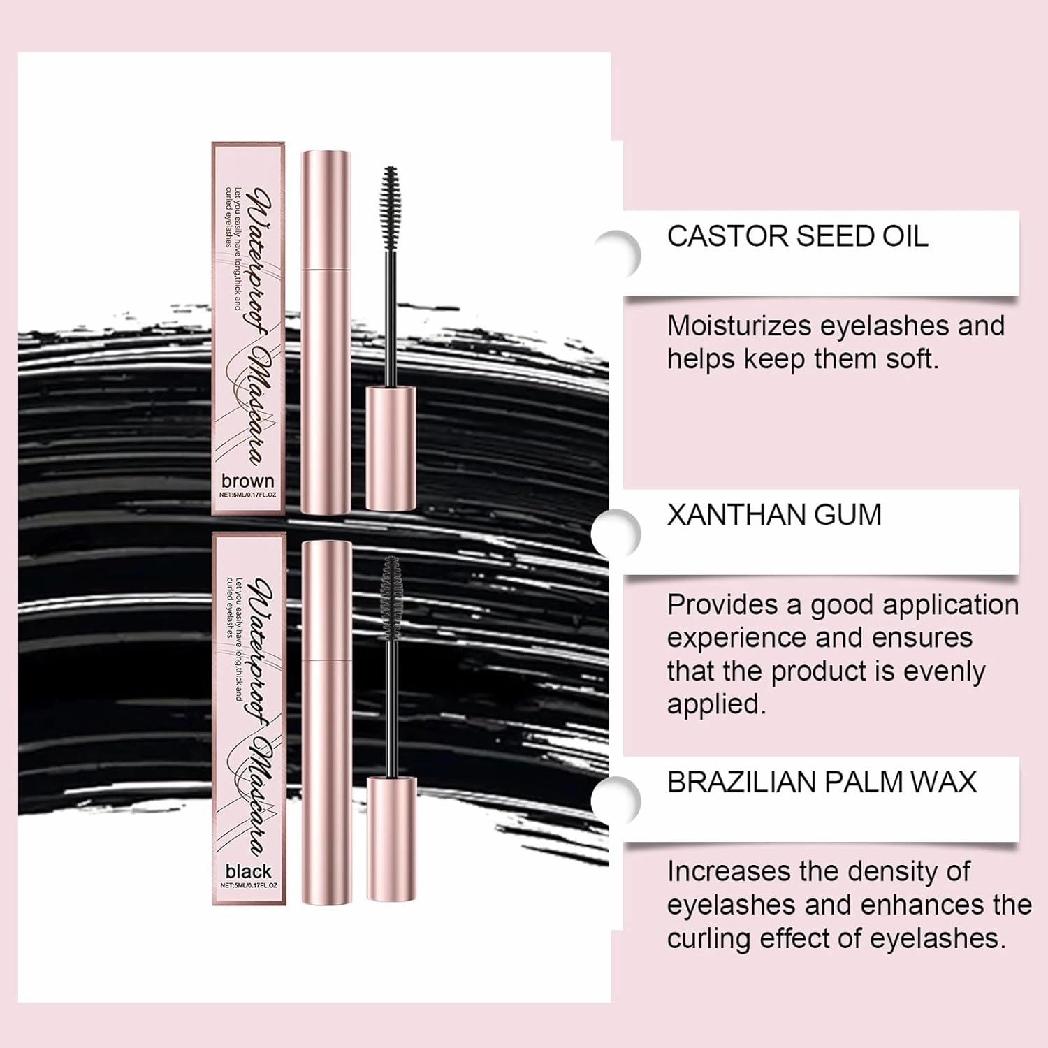 Declrationun Tubing Mascara, Materiati Decoration Magic Mascaras Black & Brown Duo for Lash Makeup, Lengthened & Curled Lashes Waterproof Curling Eyelashes - Volumizing Sweat-proof Lasting(2Pcs-Black