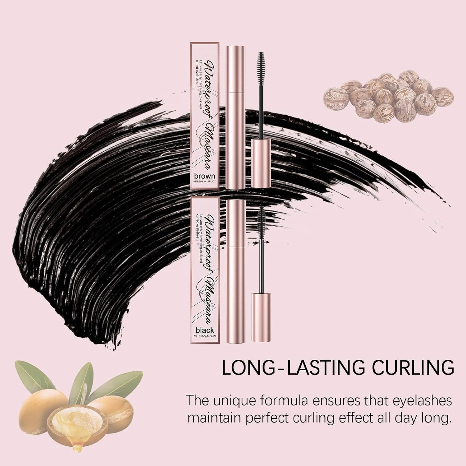 Declrationun Tubing Mascara, Materiati Decoration Magic Mascaras Black & Brown Duo for Lash Makeup, Lengthened & Curled Lashes Waterproof Curling Eyelashes - Volumizing Sweat-proof Lasting(2Pcs-Black