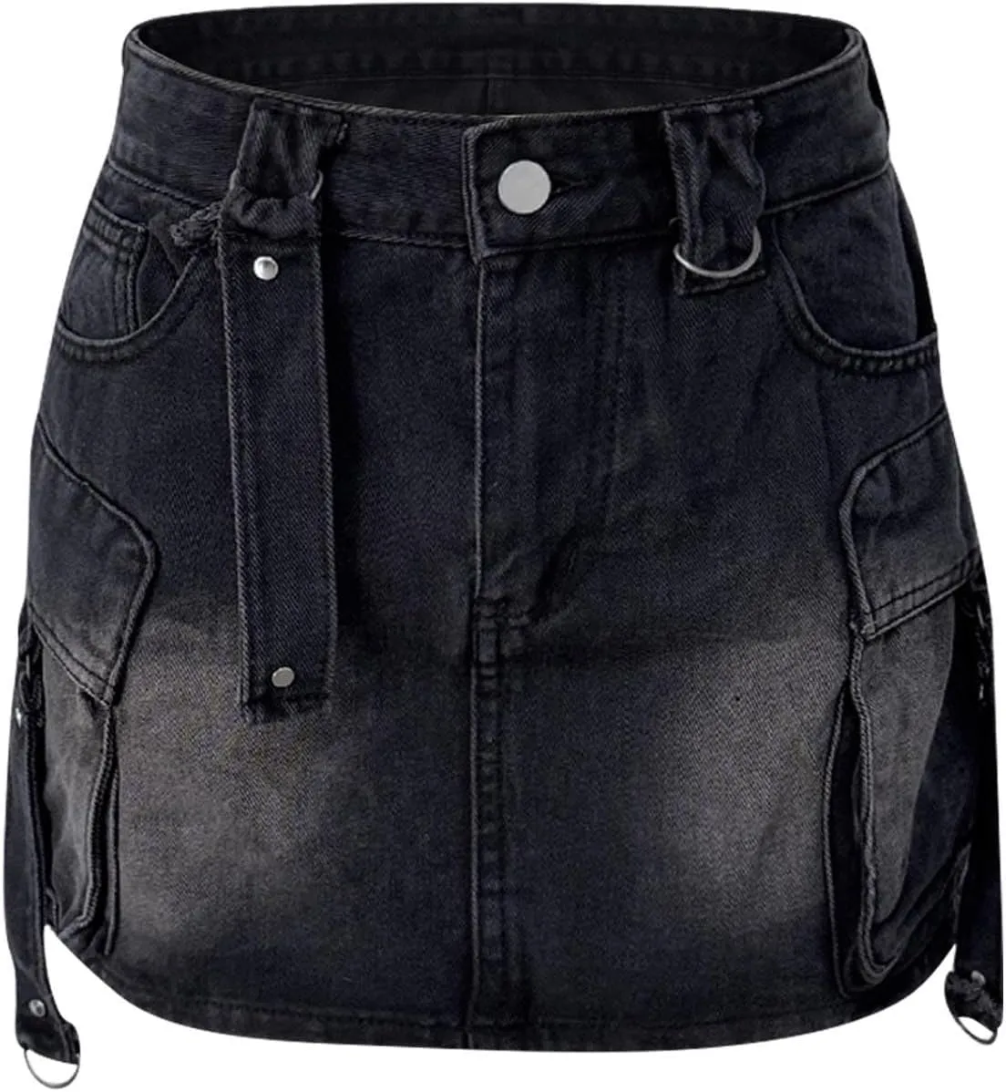 Denim Skort Skirts for Women Casual Mini Jean Skirt Stretch Low Waisted Zip Fly Cargo Denim Skirt Streetwear