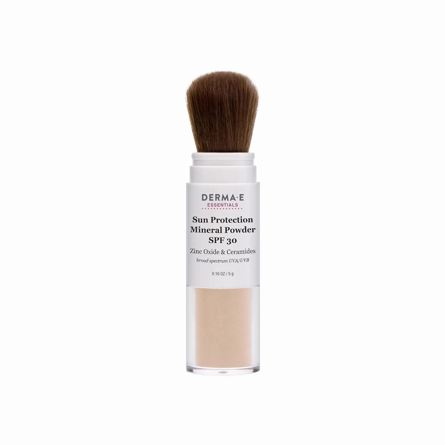 DERMA E Mineral Sunscreen for Face, SPF 30 Brush On Sun Protection Mineral Powder Sunscreen, 0.16 Oz, Mattifying Zinc Oxide & Ceramides, Sets Makeup, Controls Oil, Translucent Finish, All Skin Tones