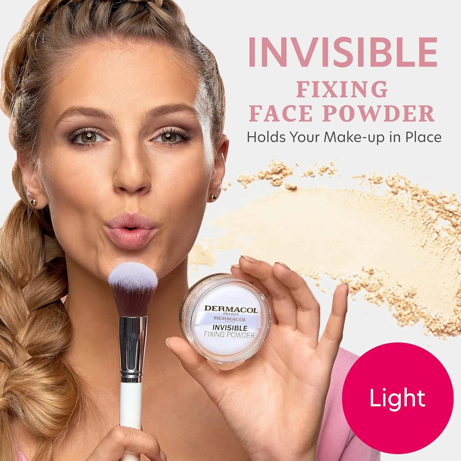 Dermacol - Invisible Fixing Face Powder, Touch-proof Translucent Setting Powder for Oily Skin & Other Skin Types, Loose Powder Makeup, Frangrance-Free Matte Powder with Powder Puff, Light, 13.5 g