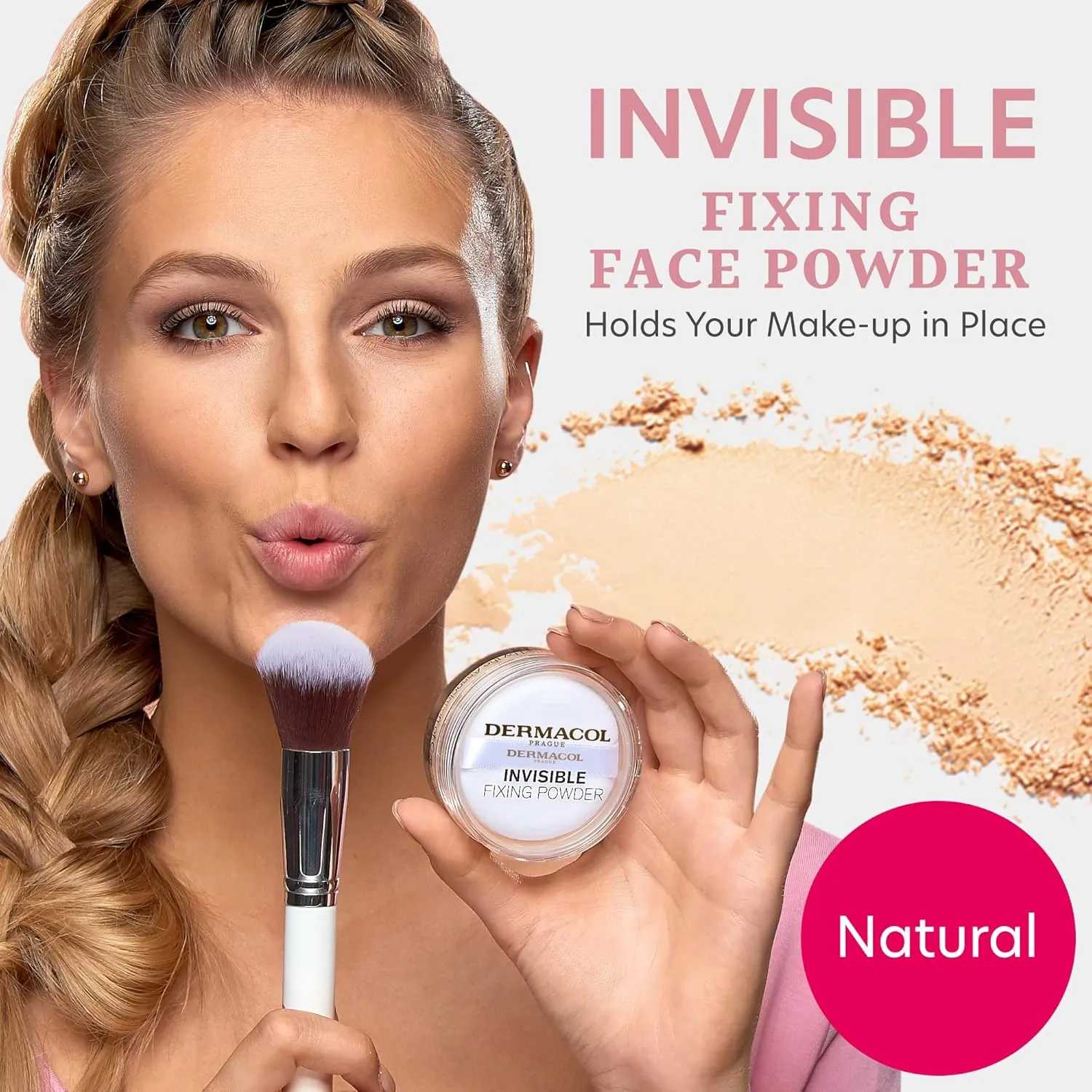 Dermacol - Invisible Fixing Face Powder, Touch-proof Translucent Setting Powder for Oily Skin & Other Skin Types, Loose Powder Makeup, Frangrance-Free Matte Powder with Powder Puff, Natural, 13.5 g