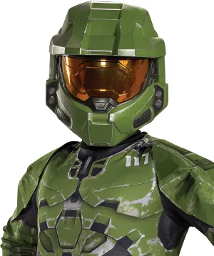 Disguise Halo Infinite Master Chief Mask, Kids Costume Headwear Accessory, Child Size Video Game Inspired Vacuform Half-Mask, Green & Gold