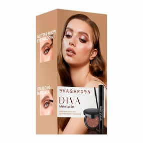 Diva Make Up Set - Make up Kit with StayLong Mascara, Glitter Show Eye Shadow 252- Eye Makeup Kit - Black Mascara - Glitter Eyeshadow - 2 Pc