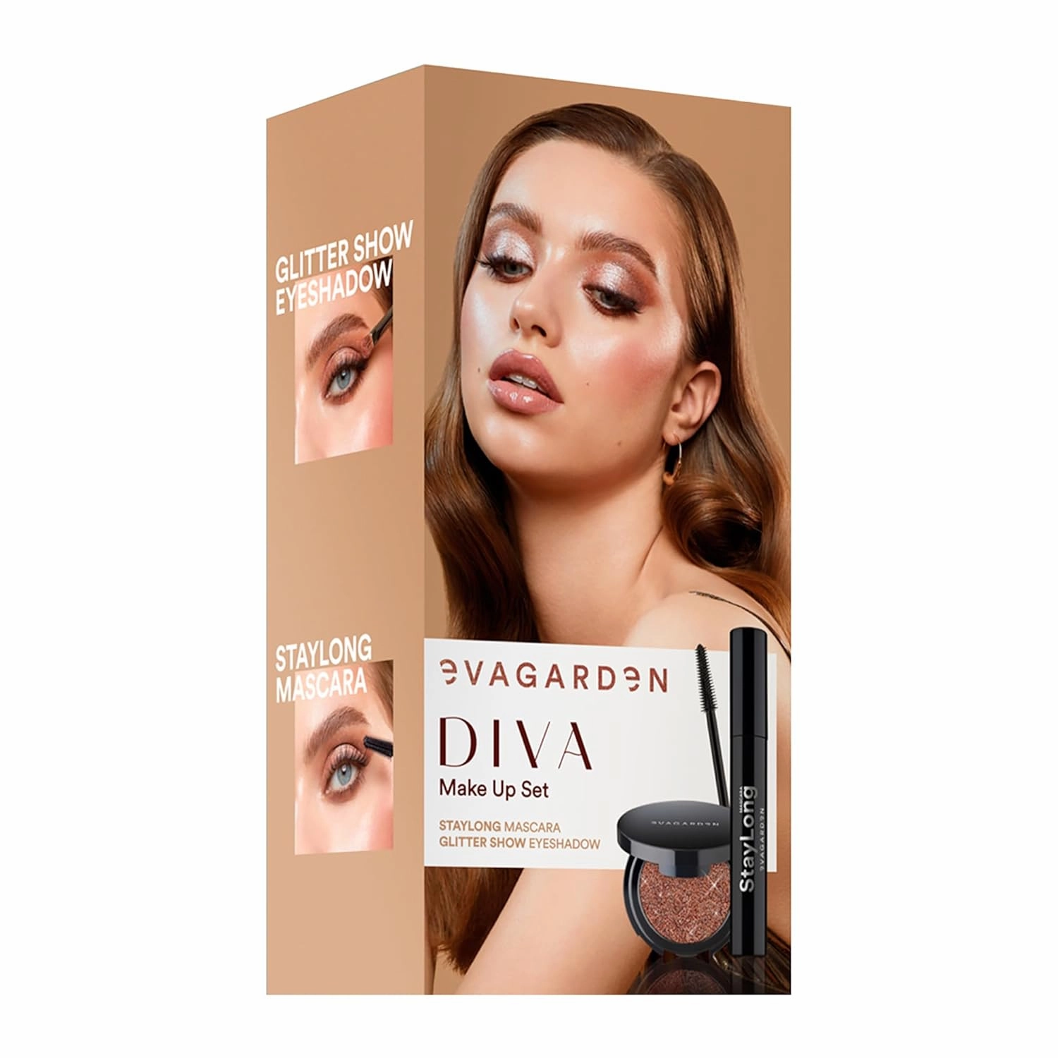 Diva Make Up Set - Make up Kit with StayLong Mascara, Glitter Show Eye Shadow 252- Eye Makeup Kit - Black Mascara - Glitter Eyeshadow - 2 Pc