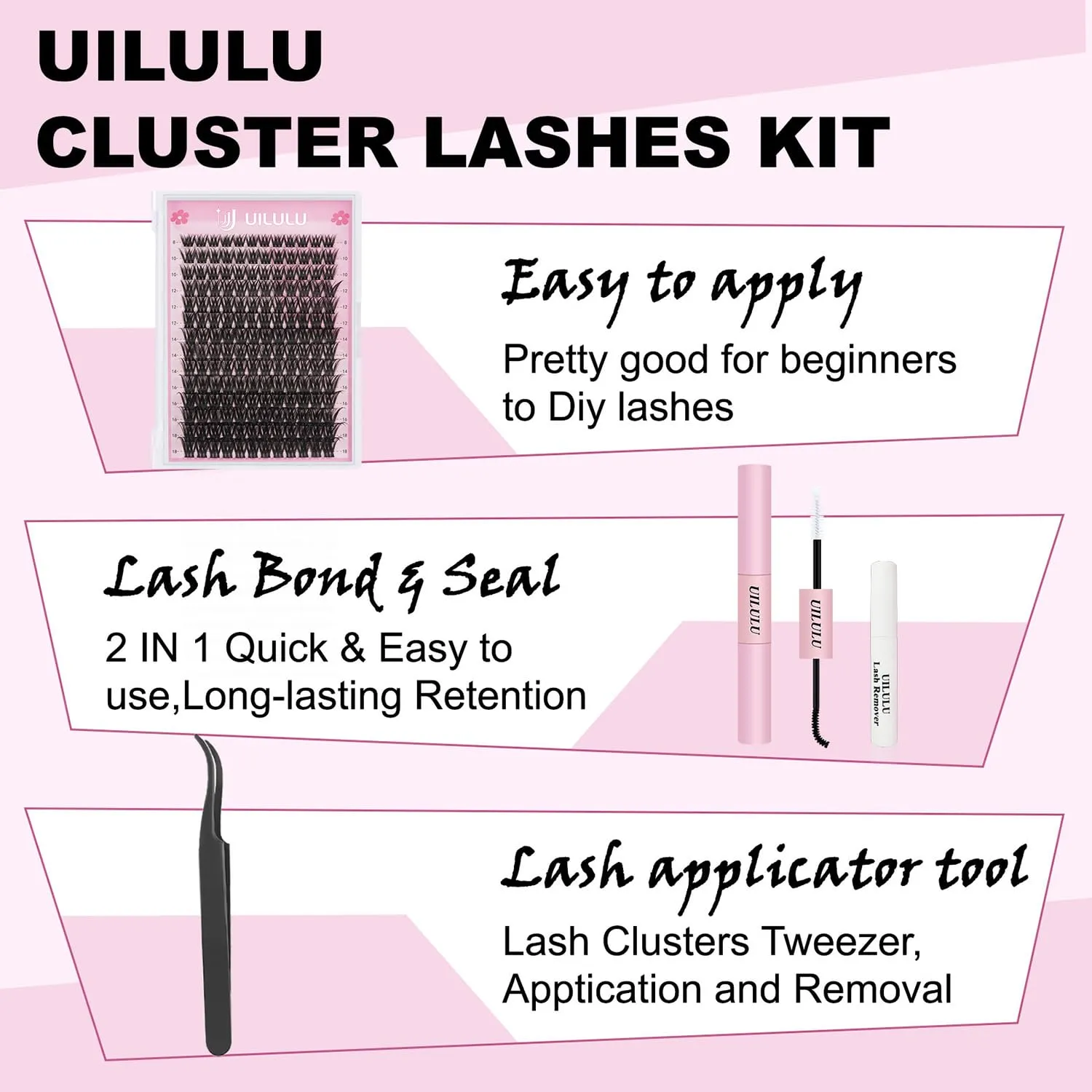 DIY Lash Extension Kit 168 Count Individual Lash Clusters D Curl Clusters Lashes, Lashes Kit with Lash Bond & Seal, Lash Remover, Lash Tweezers, and Lash Brush D Curl-0.07-8-18MM (U03 Lash Kit)