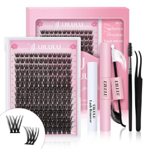 DIY Lash Extension Kit 168 Count Individual Lash Clusters D Curl Clusters Lashes, Lashes Kit with Lash Bond & Seal, Lash Remover, Lash Tweezers, and Lash Brush D Curl-0.07-8-18MM (U03 Lash Kit)
