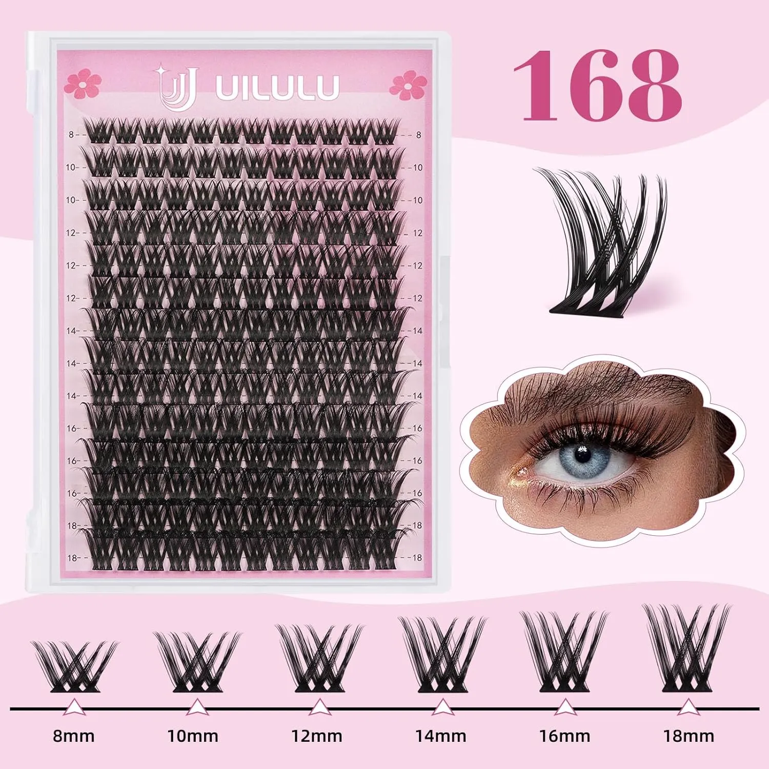 DIY Lash Extension Kit 168 Count Individual Lash Clusters D Curl Clusters Lashes, Lashes Kit with Lash Bond & Seal, Lash Remover, Lash Tweezers, and Lash Brush D Curl-0.07-8-18MM (U03 Lash Kit)