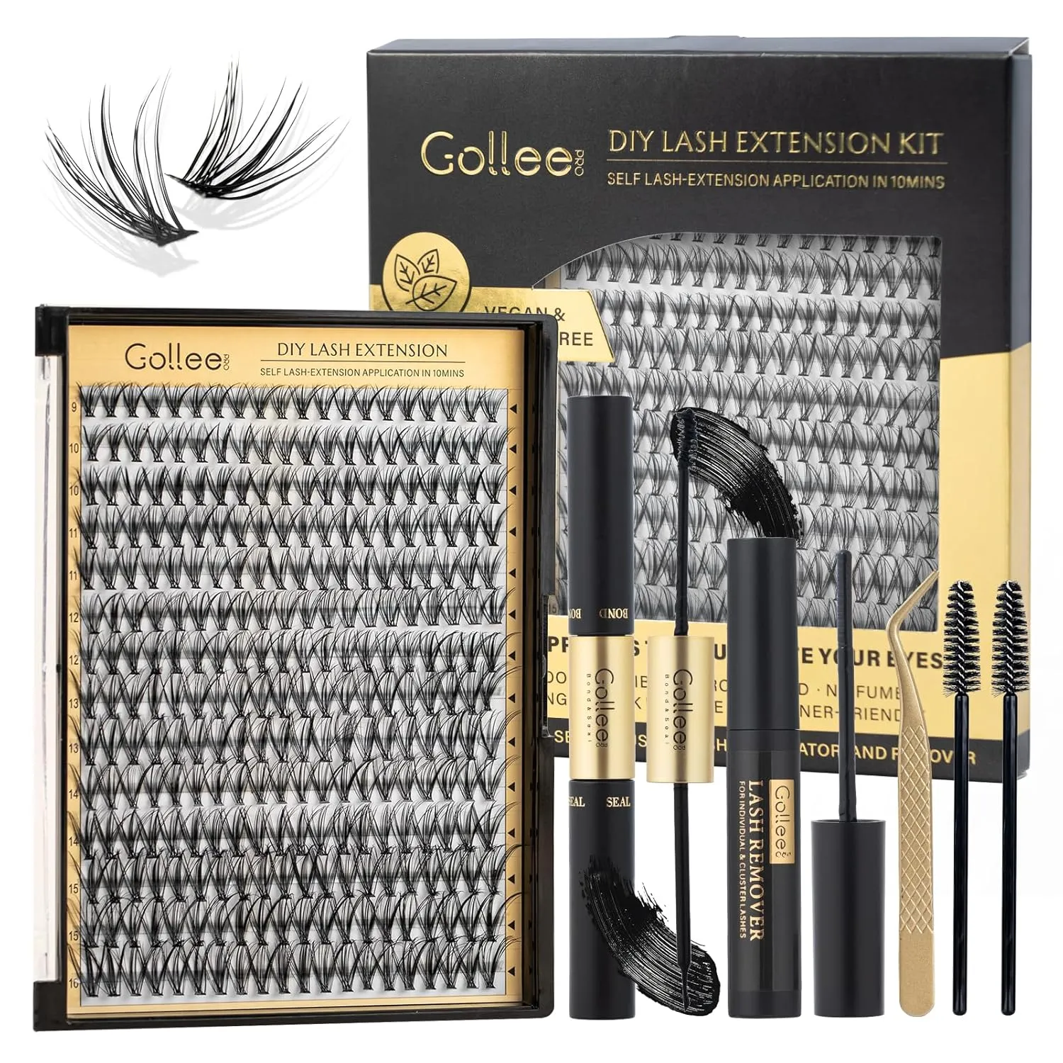 DIY Lash Extension Kit 280 PCS D Curl Individual Lashes Eyelash Extension Kit 9-16mm 20D Lash Clusters with Lash Bond and Seal Lashes Glue Remover Lash Applicator Tool at Home