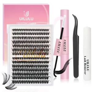 DIY Lash Extension Kit 280pcs Individual Lashes Clusters D Curl Lash Clusters, Lash Kit with Lash Bond and Seal, Remover, Lash Tweezers (30D 40D-0.07D-9-16MM Kit)