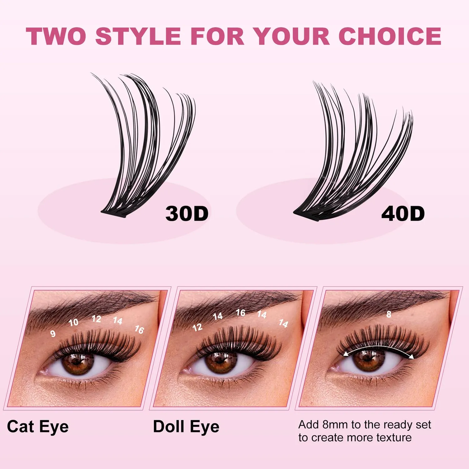 DIY Lash Extension Kit 280pcs Individual Lashes Clusters D Curl Lash Clusters, Lash Kit with Lash Bond and Seal, Remover, Lash Tweezers (30D 40D-0.07D-9-16MM Kit)