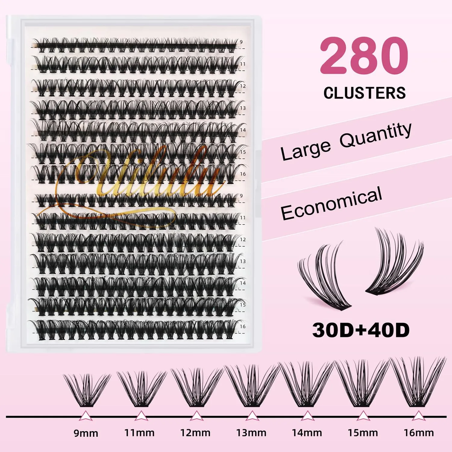DIY Lash Extension Kit 280pcs Individual Lashes Clusters D Curl Lash Clusters, Lash Kit with Lash Bond and Seal, Remover, Lash Tweezers (30D 40D-0.07D-9-16MM Kit)