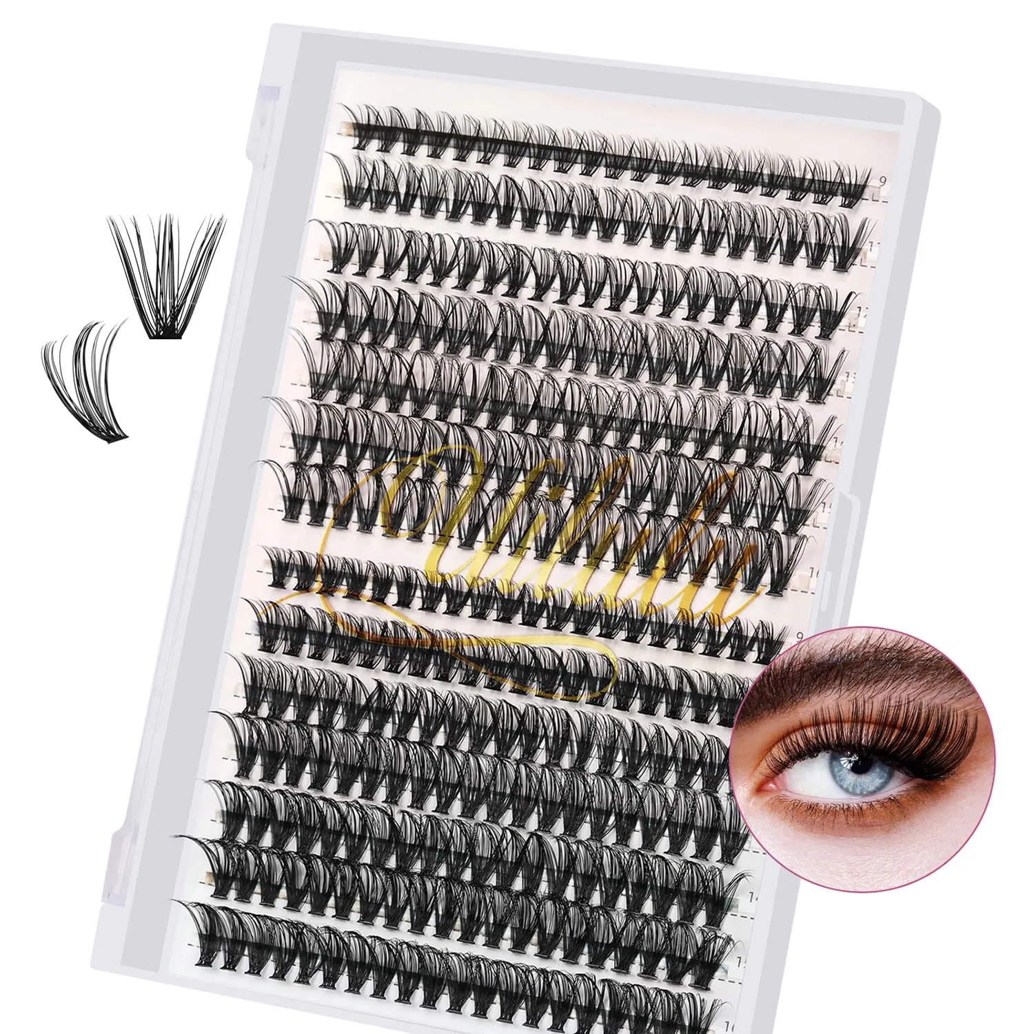 DIY Lash Extension Kit 280pcs Individual Lashes Clusters D Curl Lash Clusters, Lash Kit with Lash Bond and Seal, Remover, Lash Tweezers (30D 40D-0.07D-9-16MM Kit)
