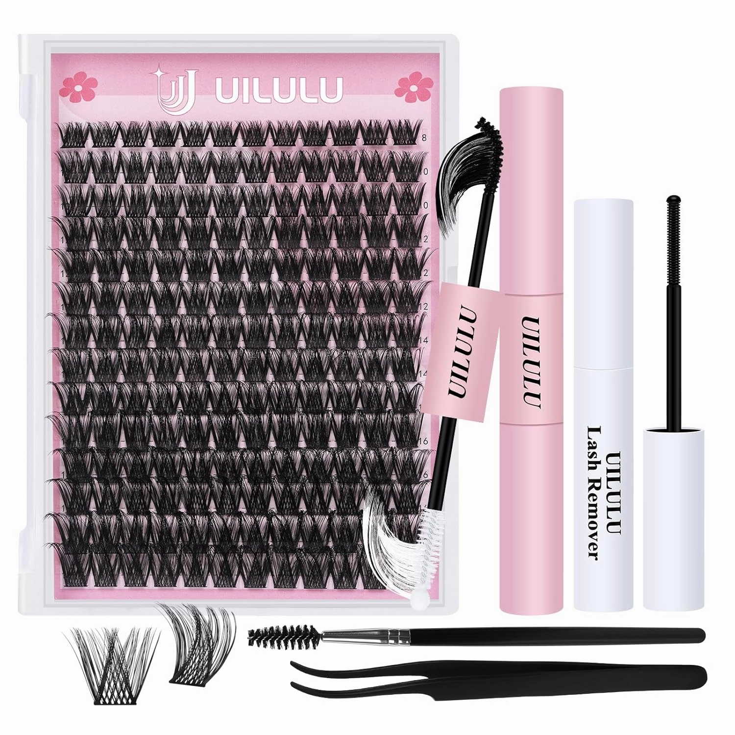 DIY Lash Clusters Kit - 168 Natural Individual Clusters False Eyelashes, Extension Kit with Bond & Seal, Remover, Tweezers, and Curl Brush - 0.07-8-18MM