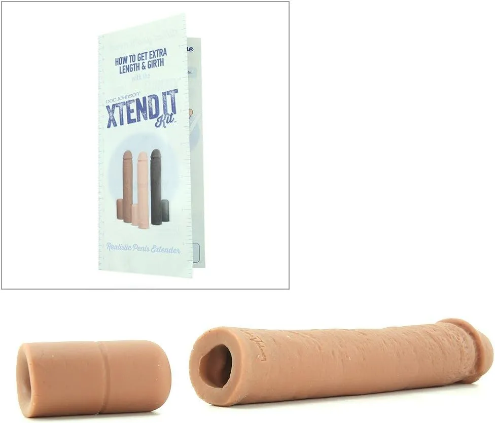 Doc Johnson Xtend It Kit - Realistic and Customizable Penis Extension Kit - Add 1-to-3 inches - Brown