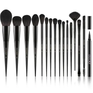 Docolor 15Pcs Obsidian Makeup Brushes Set with Black Waterproof Eyeliner Pen Premium Synthetic Powder Kabuki Foundation Contour Blush Concealer Eye Shadow Blending Eyeliner Eyebrow Make Up Brush Kit