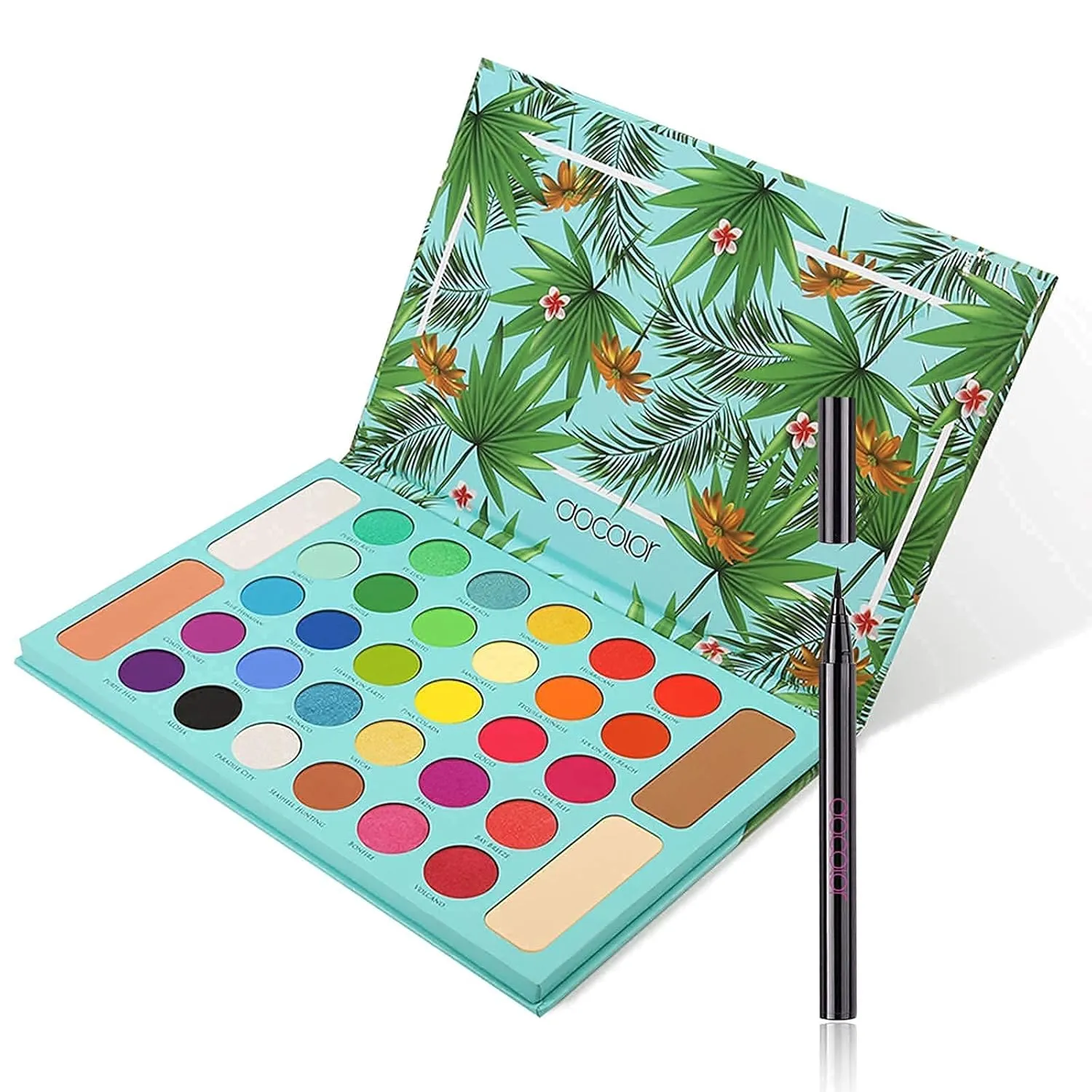 docolor Tropical Eyeshadow Palette Highlight & Contour Pro Makeup Palette and 1PCS Waterproof Eyeliner Pen Super Slim Liquid Eyeliner Eye Liner Gel Black