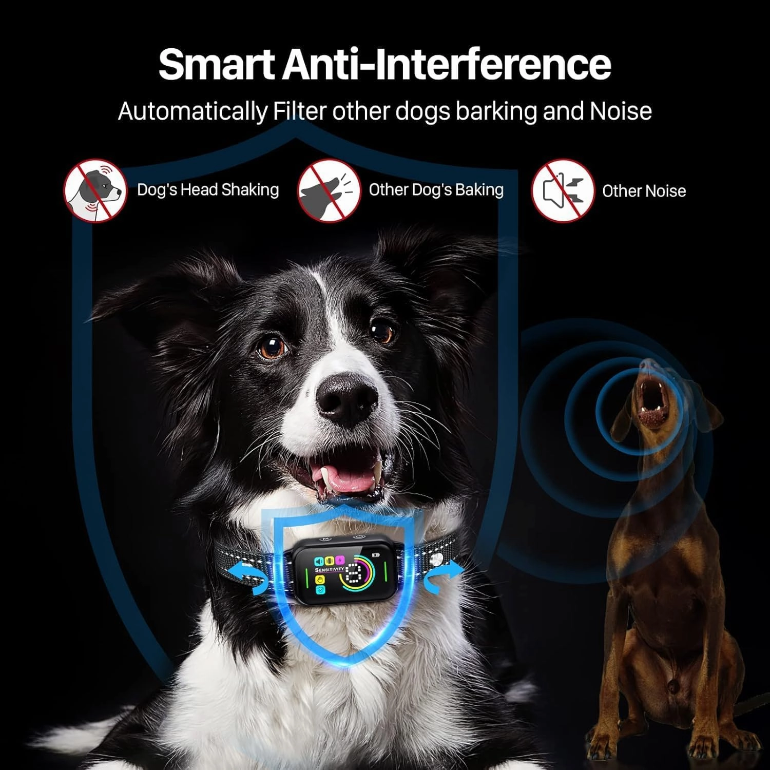 Dog Bark Collar, DINJOO Bark Collar for Large Medium Small Dogs,Smart Bark Collar,Rechargeable Anti Barking Training Collar with 8 Adjustable Sensitivity,Bark Shock Collar with Beep