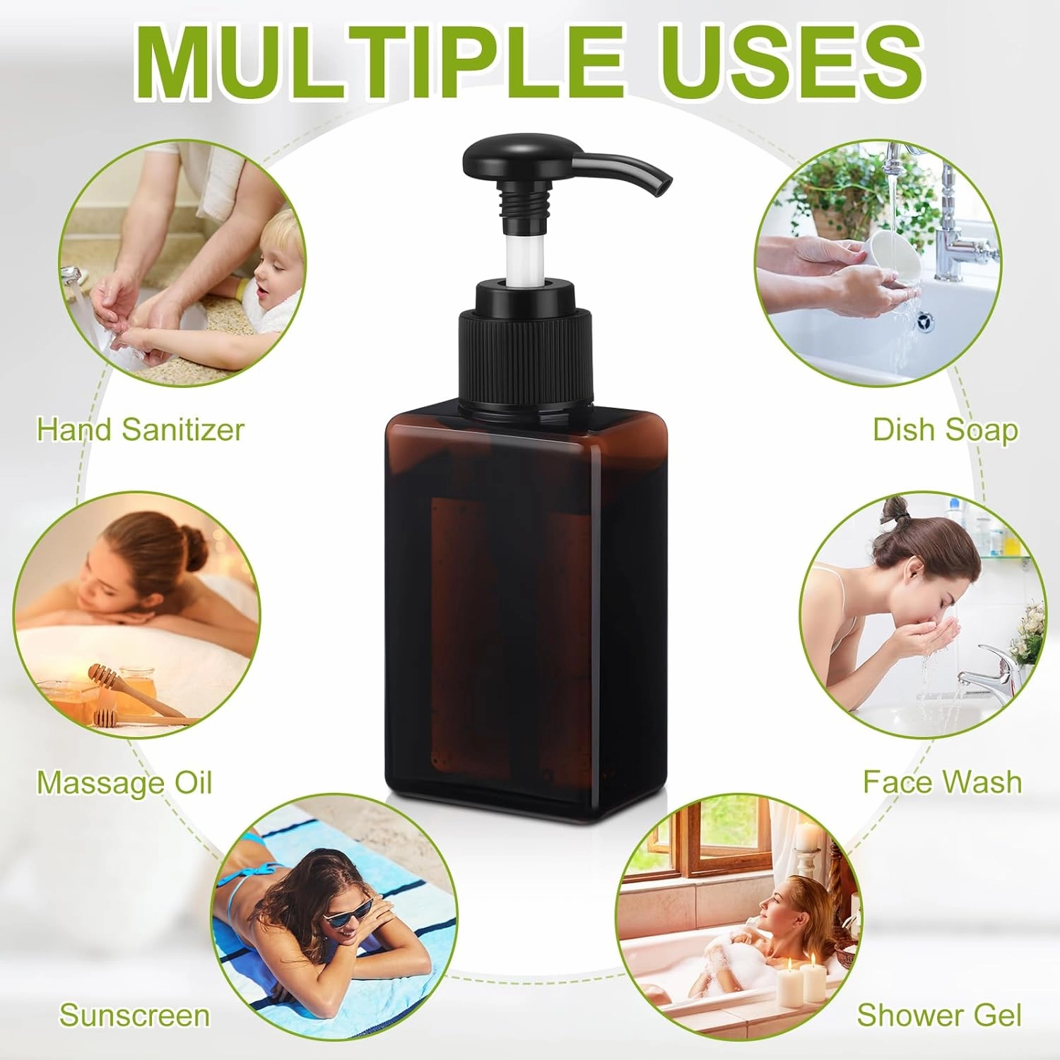 Domensi 12 Pcs 100ml /3.4 oz Pump Bottle Mini Travel Bottles Small Dispenser Containers Plastic Pump Lotion Dispenser Empty Square Travel Size Containers Toiletries (Brown)