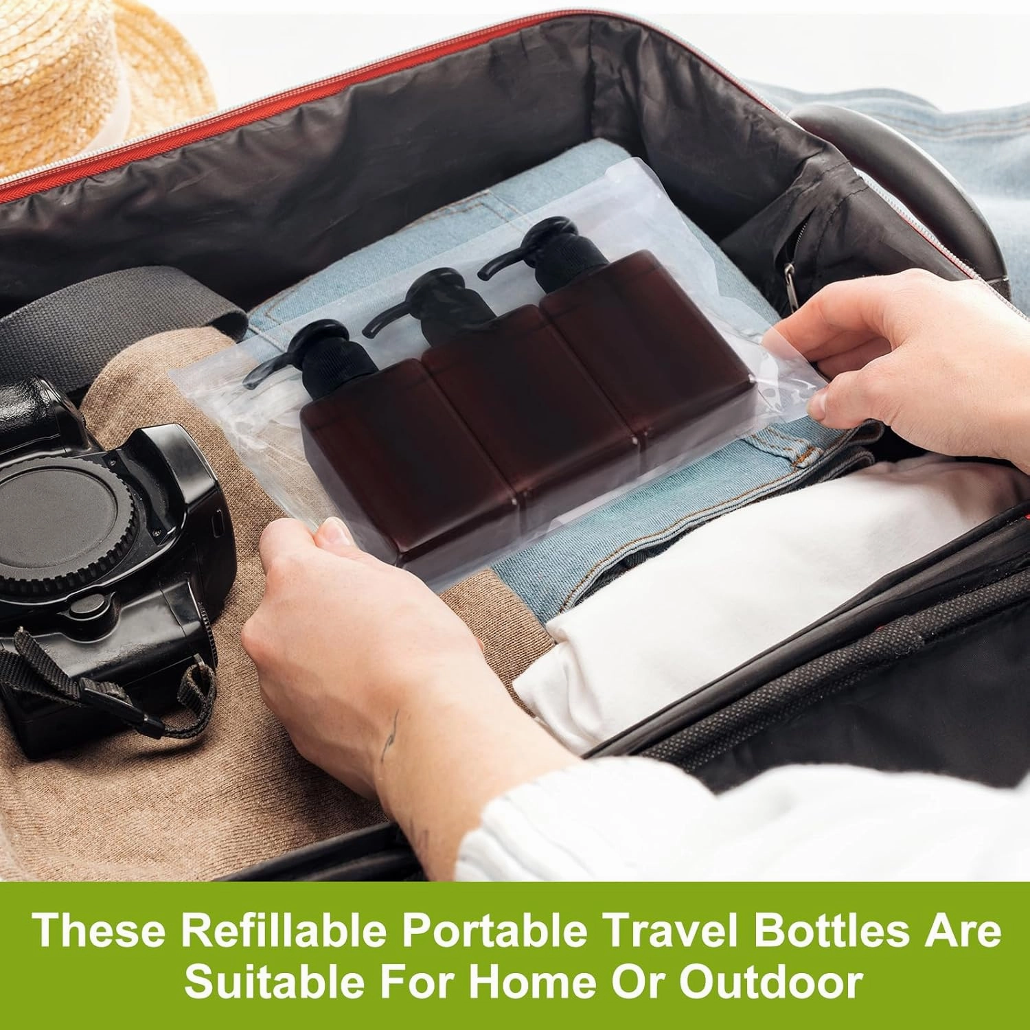 Domensi 12 Pcs 100ml /3.4 oz Pump Bottle Mini Travel Bottles Small Dispenser Containers Plastic Pump Lotion Dispenser Empty Square Travel Size Containers Toiletries (Brown)