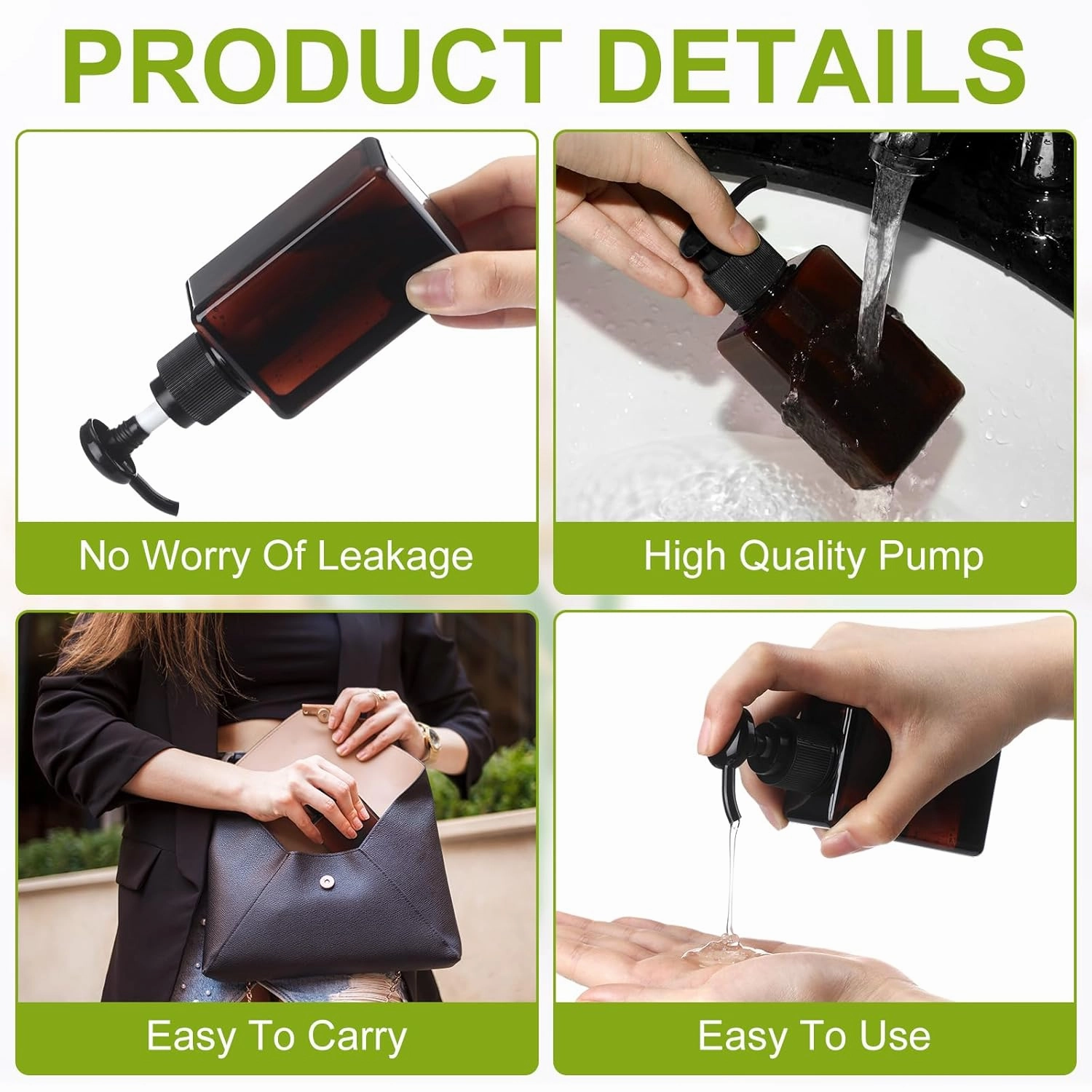 Domensi 12 Pcs 100ml /3.4 oz Pump Bottle Mini Travel Bottles Small Dispenser Containers Plastic Pump Lotion Dispenser Empty Square Travel Size Containers Toiletries (Brown)