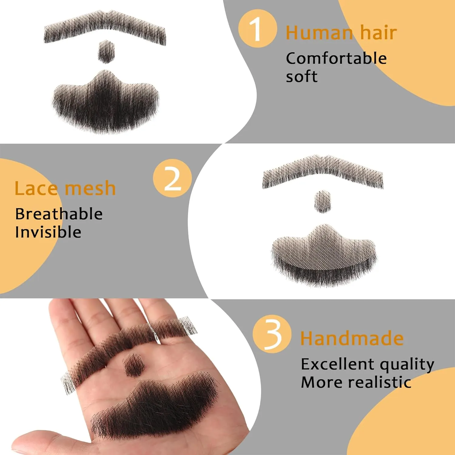 doremi Beard WigRealistic Human Hair Full Hand Tied Facial Hair Fake Beard and Mustache False Beards Lace Invisible Entertainment Drama Party