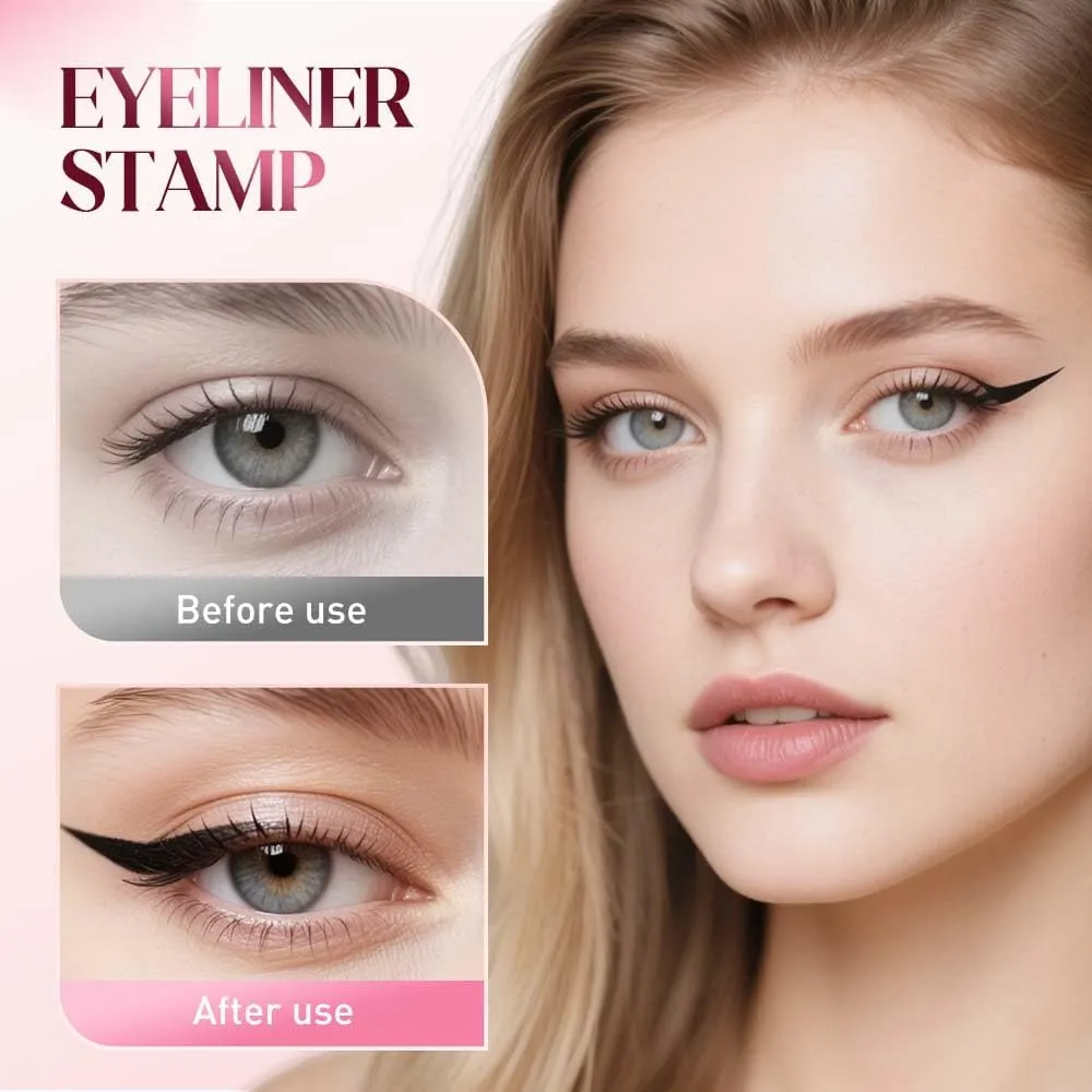 Double-ended liquid eyeliner, perfect eyeliner stamp, waterproof and smudge-proof eyeliner tool, suitable for beginners, long-lasting makeup, simple cat eye makeup template