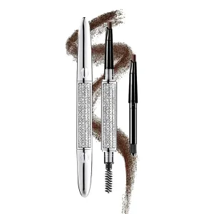Double head eyebrow pencil, rotary automatic non cutting waterproof eyebrow pencil, definer pencil, shining like diamond, 3 colors (dark brown / light coffee / light brown)