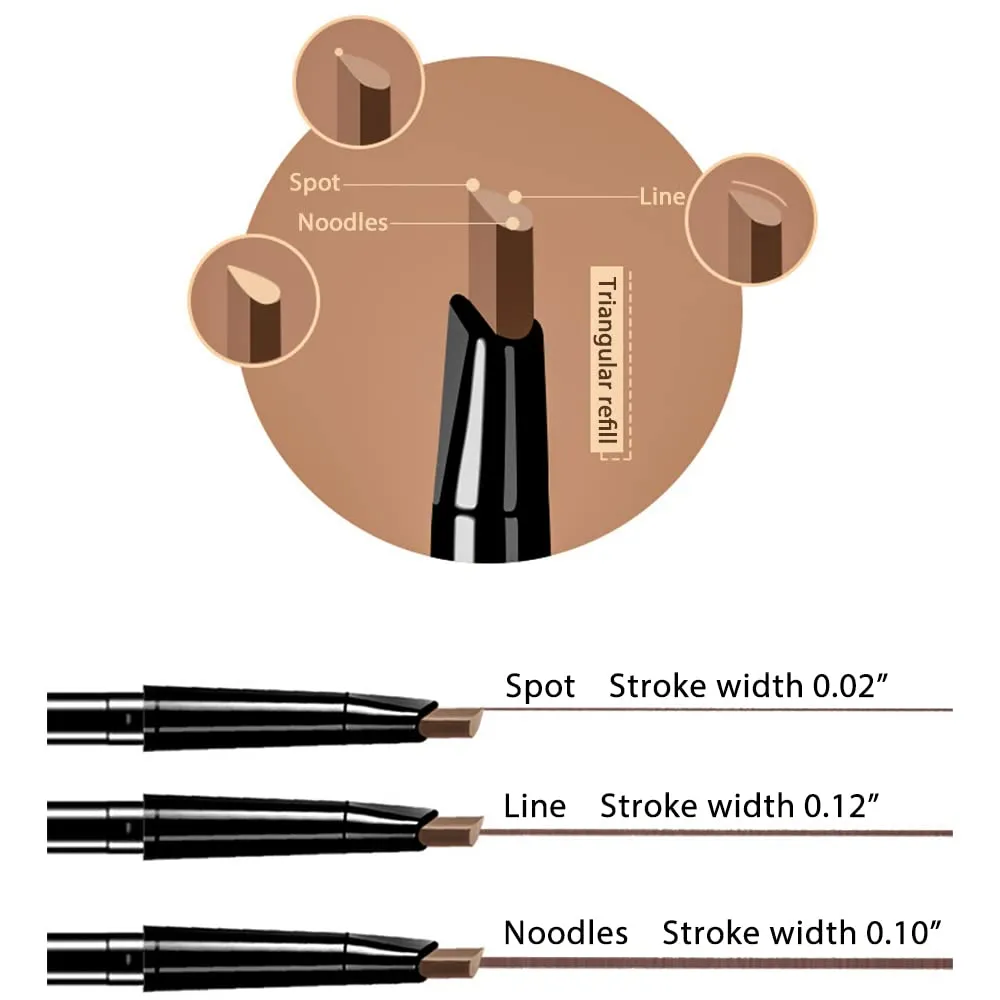 Double head eyebrow pencil, rotary automatic non cutting waterproof eyebrow pencil, definer pencil, shining like diamond, 3 colors (dark brown / light coffee / light brown)