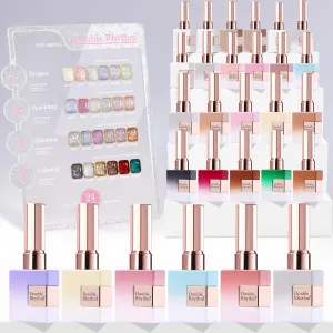 Double Rhythm 28Pcs 0.5Oz Glitter Gel Nail Polish Set Same Color Same Bottle Soak Off Gel Polish Kit Nail Art Manicure Salon DIY at Home (Sparkle Pearl Shimmer Collection-T24-9)