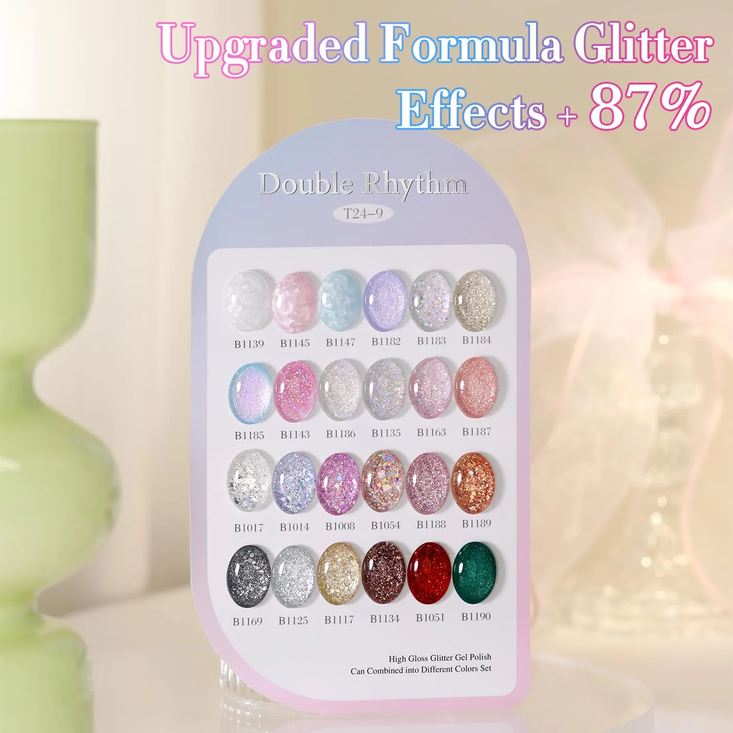Double Rhythm 28Pcs 0.5Oz Glitter Gel Nail Polish Set Same Color Same Bottle Soak Off Gel Polish Kit Nail Art Manicure Salon DIY at Home (Sparkle Pearl Shimmer Collection-T24-9)