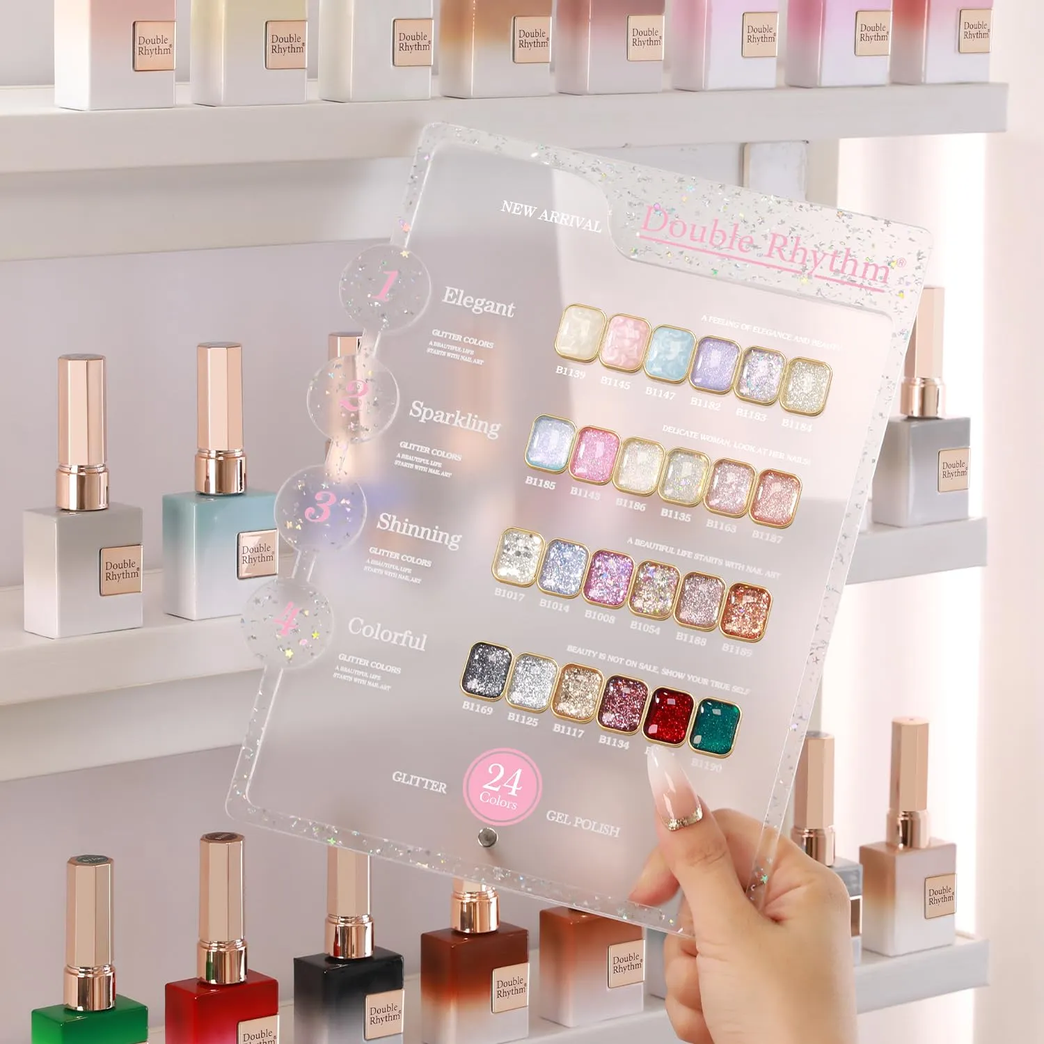 Double Rhythm 28Pcs 0.5Oz Glitter Gel Nail Polish Set Same Color Same Bottle Soak Off Gel Polish Kit Nail Art Manicure Salon DIY at Home (Sparkle Pearl Shimmer Collection-T24-9)