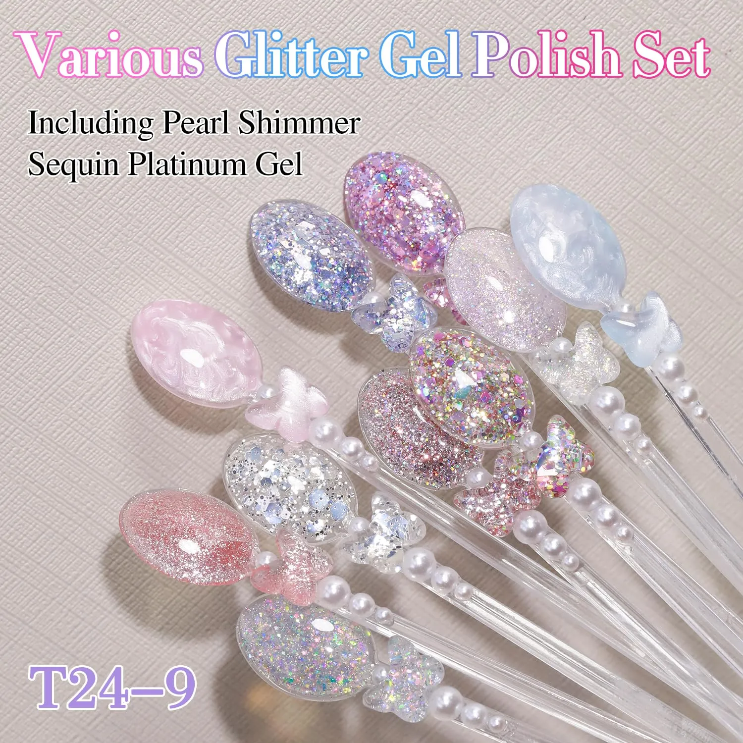 Double Rhythm 28Pcs 0.5Oz Glitter Gel Nail Polish Set Same Color Same Bottle Soak Off Gel Polish Kit Nail Art Manicure Salon DIY at Home (Sparkle Pearl Shimmer Collection-T24-9)