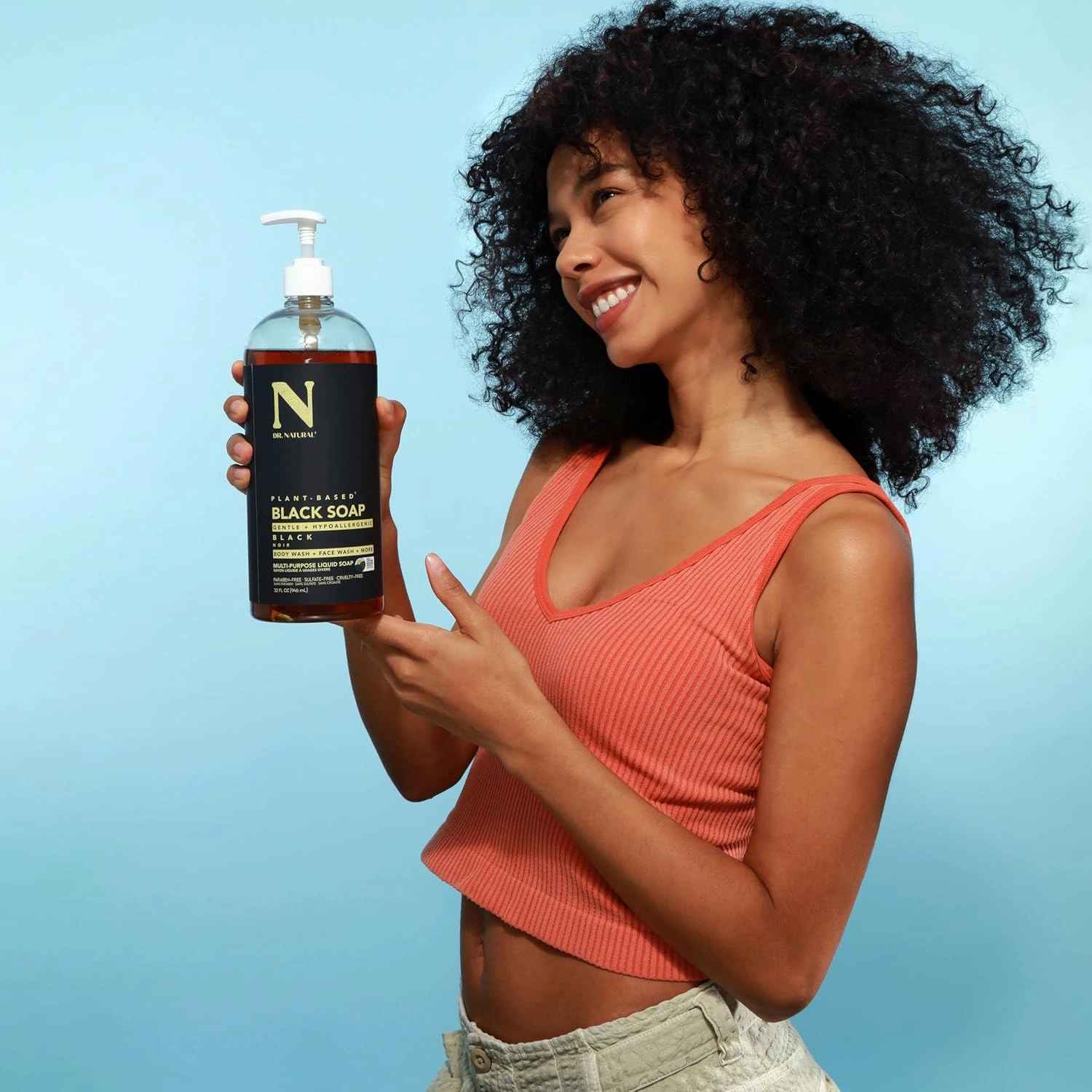 Dr. Natural Multi-Purpose Black Liquid Soap - Jabón corporal africano suave - Hidratante, combate acné - Manos y cuerpo - 946 ml