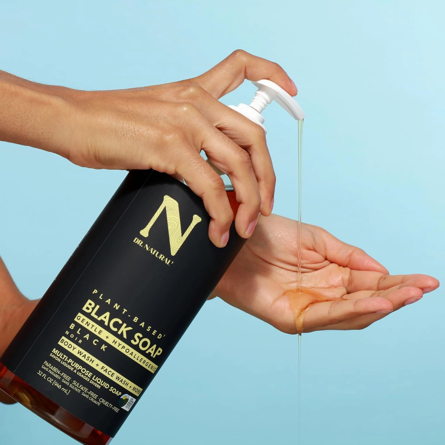 Dr. Natural Multi-Purpose Black Liquid Soap - Jabón corporal africano suave - Hidratante, combate acné - Manos y cuerpo - 946 ml