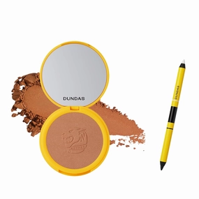 Dundas Bronzer Matte Finish (Caramel w/Gold Shimmer) and Eyeliner, Black & White Liner Pencil for Eye Make Up, Vegan & Cruelty Free Makeup, All Skin Types