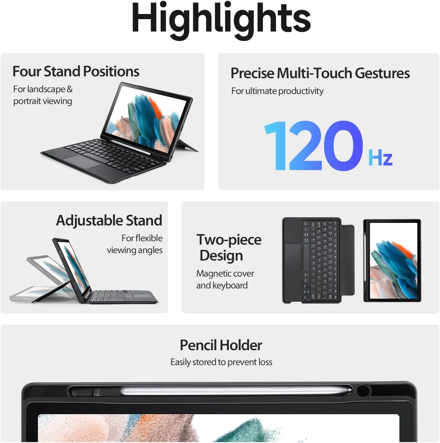 DUX DUCIS Samsung Galaxy Tab A8 Case with Keyboard 10.5Inch, Multi-Touch Trackpad, 7 Color Backlit Wireless Detachable Magnetic Folio Cover, for This Samsung Tab A8 Keyboard Case(Black)