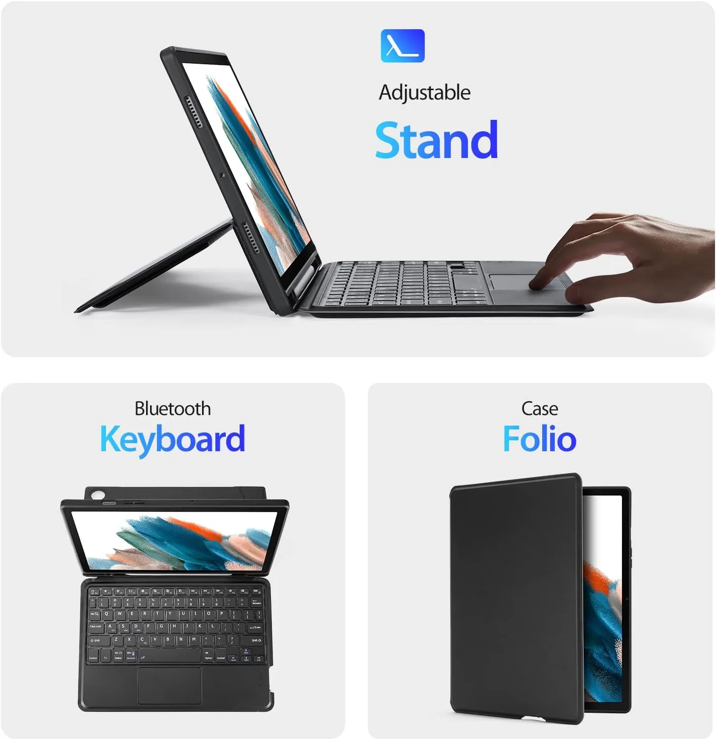 DUX DUCIS Samsung Galaxy Tab A8 Case with Keyboard 10.5Inch, Multi-Touch Trackpad, 7 Color Backlit Wireless Detachable Magnetic Folio Cover, for This Samsung Tab A8 Keyboard Case(Black)