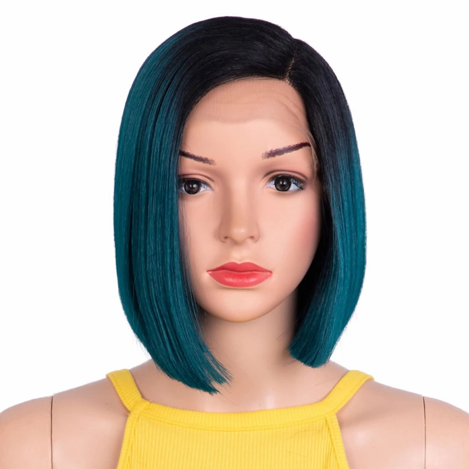 DÉBUT Ombre Blue Asymmetrical Bob Wig Left Side Parting Wig with Ear to Ear Lace Front Short Bob Synthetic Lace Front Wigs for Women Heat Resistant High Temperature Fibers Wig TT1B/DTEAL